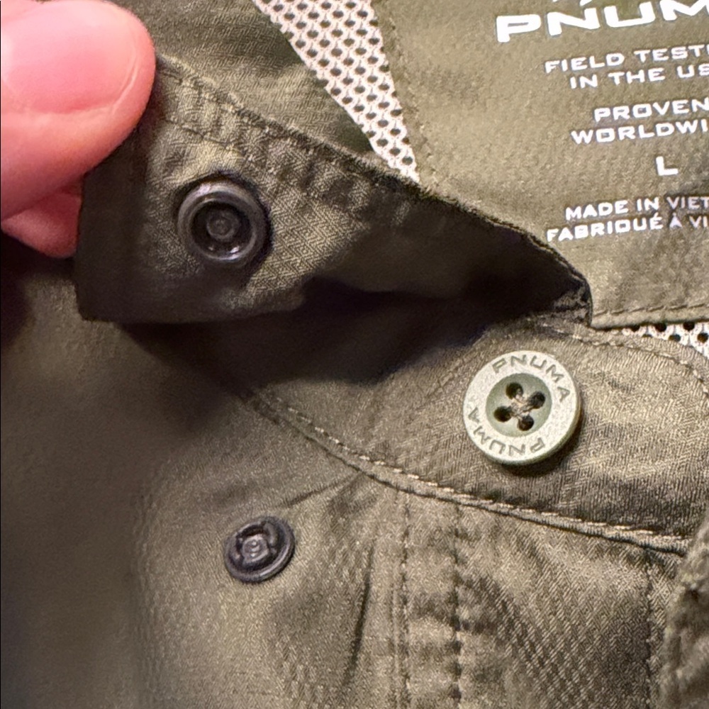 Pnuma Outdoors Dark Olive Mens L Short Sleeve Shirt UPF 30+ Outdoors - Picture 9 of 13